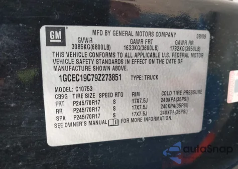 2009 Chevrolet Silverado 1500 Ls from USA, damaged, VIN 1GCEC19C79Z273851